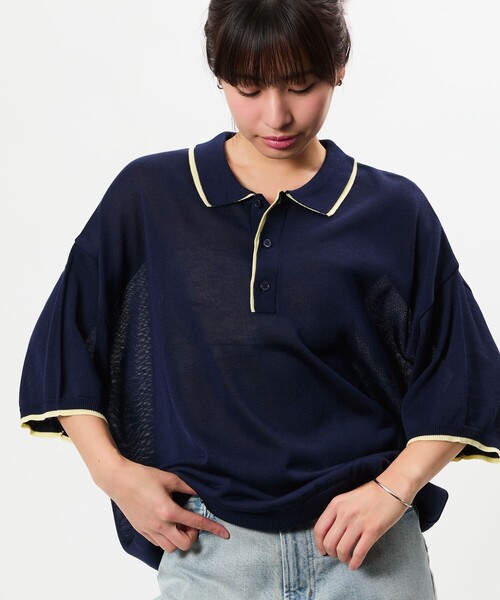 FREAK'S STORE（フリークスストア）の「限定展開 リラックスフィット 配色ニットポロシャツ（ポロシャツ・メンズ・グレー/ブラウン/ネイビー/チャコールグレー・SMALL/LARGE/MEDIUM）」の4枚目の写真