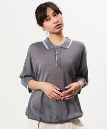 限定展開 リラックスフィット 配色ニットポロシャツ