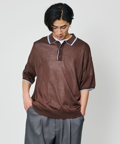 FREAK'S STORE（フリークスストア）の「限定展開 リラックスフィット 配色ニットポロシャツ（ポロシャツ・メンズ・グレー/ブラウン/ネイビー/チャコールグレー・SMALL/LARGE/MEDIUM）」の20枚目の写真