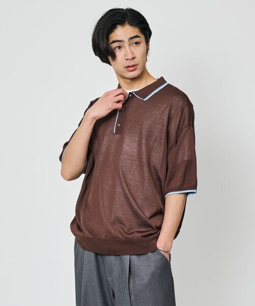FREAK'S STORE（フリークスストア）の「限定展開 リラックスフィット 配色ニットポロシャツ（ポロシャツ・メンズ・グレー/ブラウン/ネイビー/チャコールグレー・SMALL/LARGE/MEDIUM）」の21枚目の写真