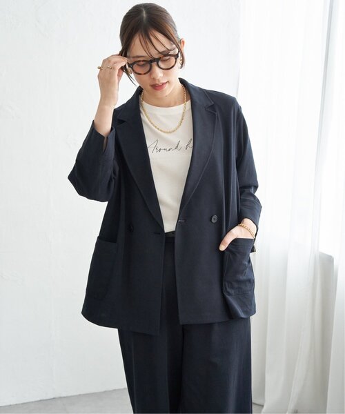 IKKA LOUNGE(イッカラウンジ)の「【セットアップ対応】GOKU楽ワークテーラージャケット(テーラードジャケット・レディース・ネイビー/ベージュ・M/L/S)」の5枚目の写真