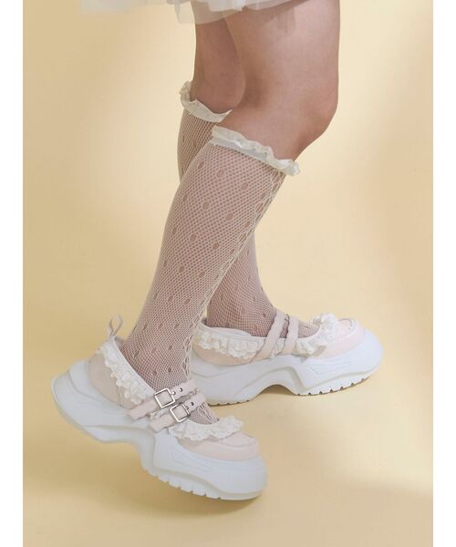 merry jenny(メリージェニー)の「frill mary jane metal sneakers(スニーカー・レディース・ブラック/オフホワイト/ピンク・LARGE/MEDIUM)」の3枚目の写真