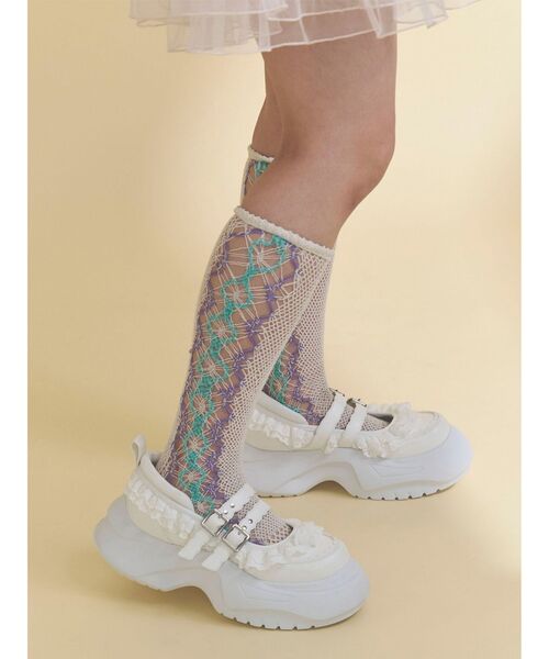 merry jenny(メリージェニー)の「frill mary jane metal sneakers(スニーカー・レディース・ブラック/オフホワイト/ピンク・LARGE/MEDIUM)」の9枚目の写真