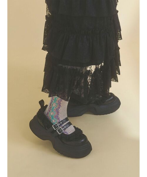 merry jenny(メリージェニー)の「frill mary jane metal sneakers(スニーカー・レディース・ブラック/オフホワイト/ピンク・LARGE/MEDIUM)」の15枚目の写真