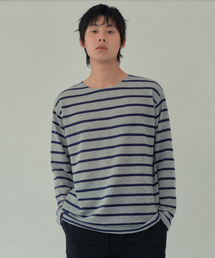 ボンダイストライプロングスリーブTシャツ_MELANGE GRAY(WB6TP24)