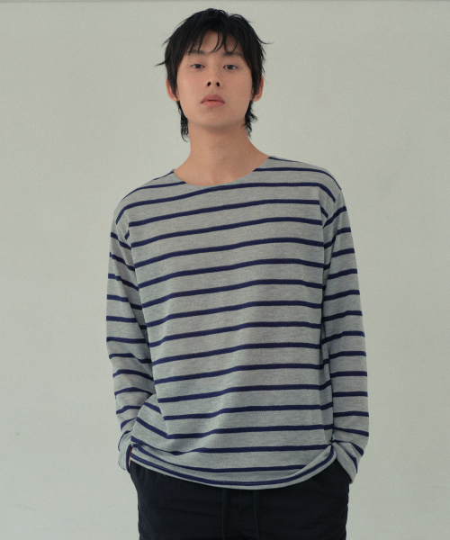 WEDNESDAY OASIS(ウェンズデーオアシス)の「ボンダイストライプロングスリーブTシャツ_MELANGE GRAY(WB6TP24)(Tシャツ/カットソー・メンズ・ライトグレー・FREE)」の1枚目の写真