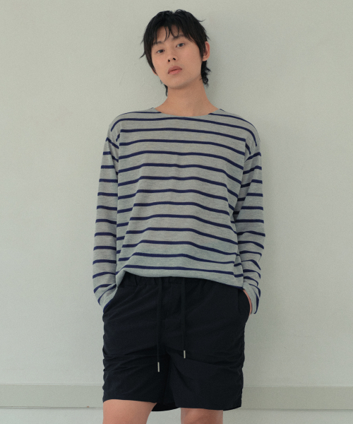 WEDNESDAY OASIS(ウェンズデーオアシス)の「ボンダイストライプロングスリーブTシャツ_MELANGE GRAY(WB6TP24)(Tシャツ/カットソー・メンズ・ライトグレー・FREE)」の2枚目の写真