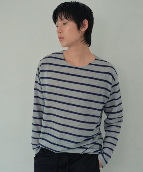 WEDNESDAY OASIS(ウェンズデーオアシス)の「ボンダイストライプロングスリーブTシャツ_MELANGE GRAY(WB6TP24)(Tシャツ/カットソー・メンズ・ライトグレー・FREE)」の3枚目の写真