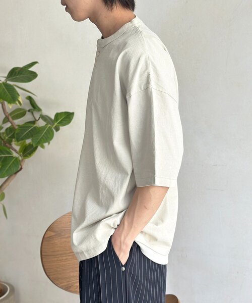CPCM(シーピーシーエム)の「ベーシックカラーピグメントヘンリーT(Tシャツ/カットソー・メンズ・ブラック/ホワイト/ネイビー・MEDIUM/LARGE)」の7枚目の写真