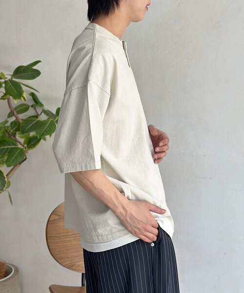 CPCM(シーピーシーエム)の「ベーシックカラーピグメントヘンリーT(Tシャツ/カットソー・メンズ・ブラック/ホワイト/ネイビー・MEDIUM/LARGE)」の9枚目の写真