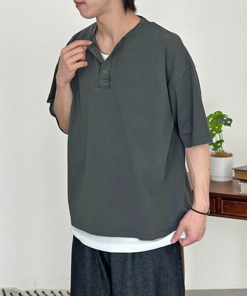 CPCM(シーピーシーエム)の「ベーシックカラーピグメントヘンリーT(Tシャツ/カットソー・メンズ・ブラック/ホワイト/ネイビー・MEDIUM/LARGE)」の12枚目の写真