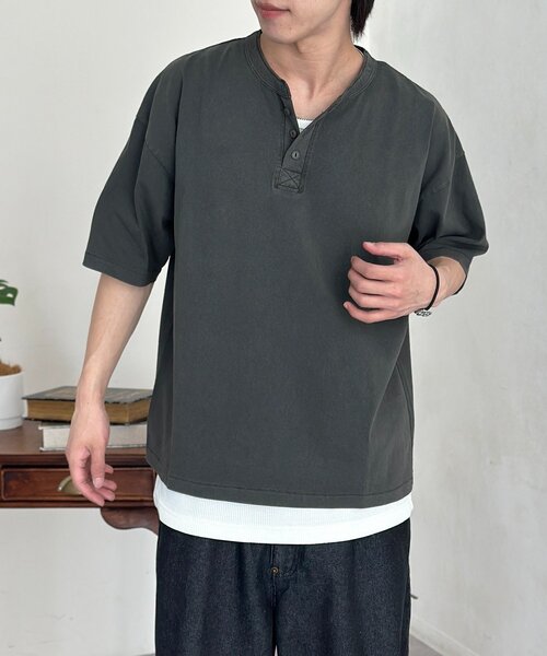 CPCM(シーピーシーエム)の「ベーシックカラーピグメントヘンリーT(Tシャツ/カットソー・メンズ・ブラック/ホワイト/ネイビー・MEDIUM/LARGE)」の16枚目の写真