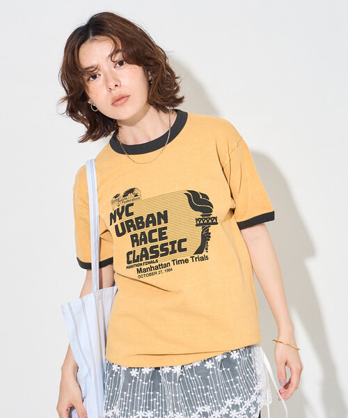 FREAK'S STORE（フリークスストア）の「SPORTS PRINT RINGER T-SHIRT/ロゴプリントTシャツ（Tシャツ/カットソー・レディース・イエロー/ライトグレー/ホワイト・ﾌﾘ-）」の3枚目の写真