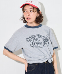 SPORTS PRINT RINGER T-SHIRT/ロゴプリントTシャツ