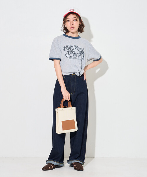 FREAK'S STORE（フリークスストア）の「SPORTS PRINT RINGER T-SHIRT/ロゴプリントTシャツ（Tシャツ/カットソー・レディース・イエロー/ライトグレー/ホワイト・ﾌﾘ-）」の13枚目の写真