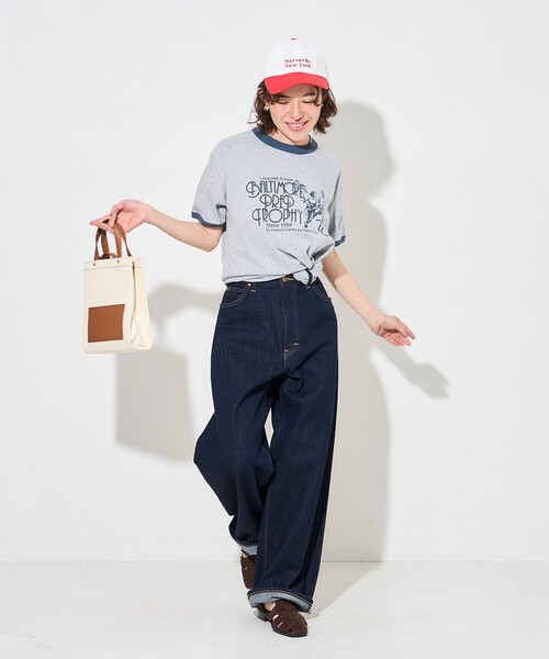 FREAK'S STORE（フリークスストア）の「SPORTS PRINT RINGER T-SHIRT/ロゴプリントTシャツ（Tシャツ/カットソー・レディース・イエロー/ライトグレー/ホワイト・ﾌﾘ-）」の14枚目の写真