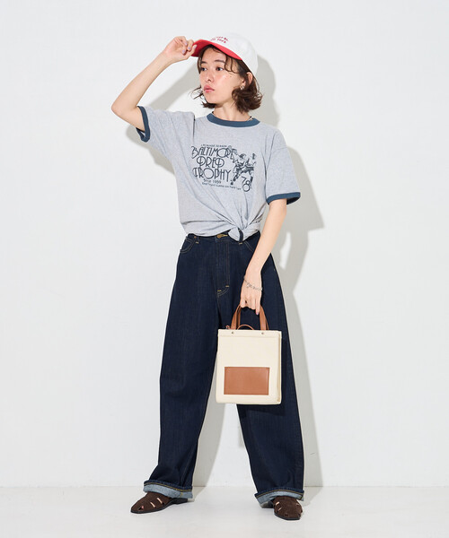 FREAK'S STORE（フリークスストア）の「SPORTS PRINT RINGER T-SHIRT/ロゴプリントTシャツ（Tシャツ/カットソー・レディース・イエロー/ライトグレー/ホワイト・ﾌﾘ-）」の15枚目の写真