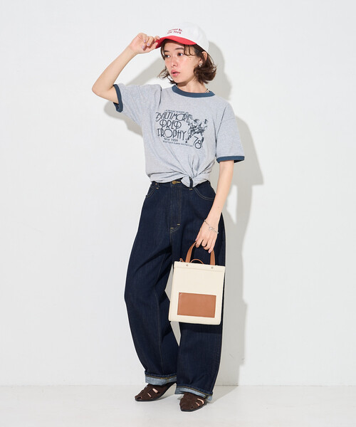 FREAK'S STORE（フリークスストア）の「SPORTS PRINT RINGER T-SHIRT/ロゴプリントTシャツ（Tシャツ/カットソー・レディース・イエロー/ライトグレー/ホワイト・ﾌﾘ-）」の16枚目の写真