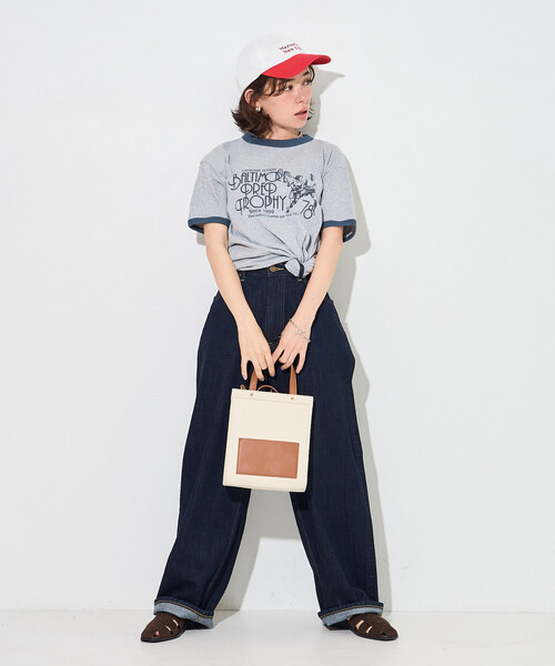 FREAK'S STORE（フリークスストア）の「SPORTS PRINT RINGER T-SHIRT/ロゴプリントTシャツ（Tシャツ/カットソー・レディース・イエロー/ライトグレー/ホワイト・ﾌﾘ-）」の17枚目の写真