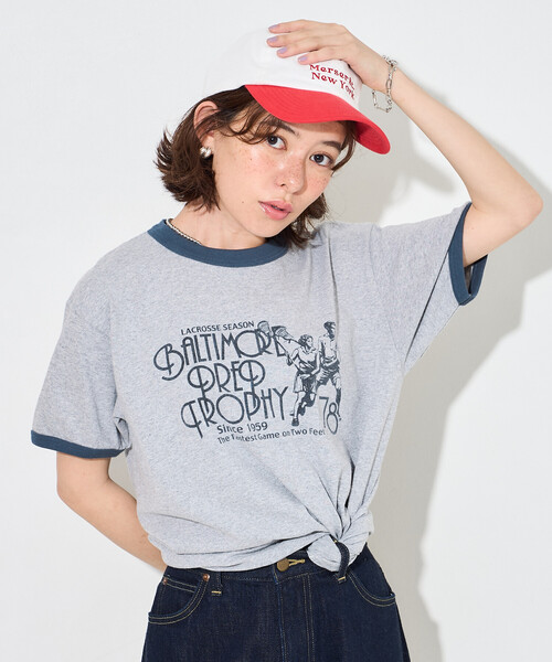 FREAK'S STORE（フリークスストア）の「SPORTS PRINT RINGER T-SHIRT/ロゴプリントTシャツ（Tシャツ/カットソー・レディース・イエロー/ライトグレー/ホワイト・ﾌﾘ-）」の20枚目の写真