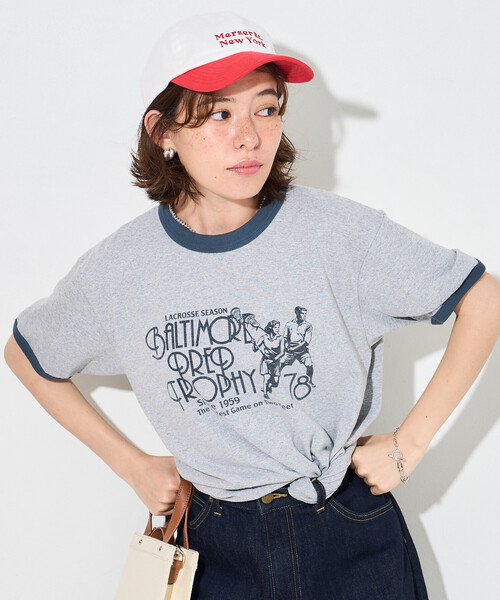 FREAK'S STORE（フリークスストア）の「SPORTS PRINT RINGER T-SHIRT/ロゴプリントTシャツ（Tシャツ/カットソー・レディース・イエロー/ライトグレー/ホワイト・ﾌﾘ-）」の21枚目の写真