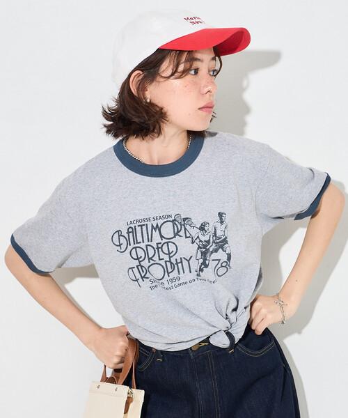 FREAK'S STORE（フリークスストア）の「SPORTS PRINT RINGER T-SHIRT/ロゴプリントTシャツ（Tシャツ/カットソー・レディース・イエロー/ライトグレー/ホワイト・ﾌﾘ-）」の22枚目の写真