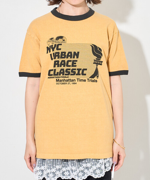 FREAK'S STORE（フリークスストア）の「SPORTS PRINT RINGER T-SHIRT/ロゴプリントTシャツ（Tシャツ/カットソー・レディース・イエロー/ライトグレー/ホワイト・ﾌﾘ-）」の4枚目の写真