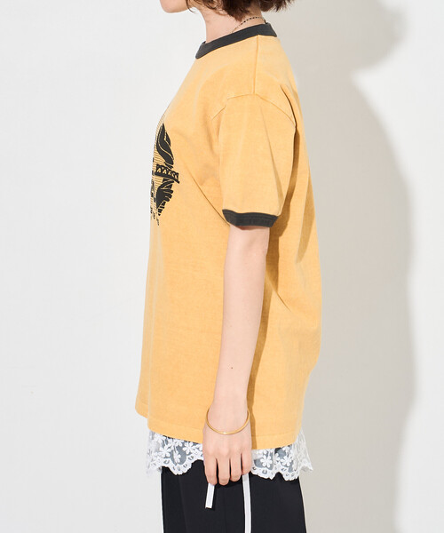 FREAK'S STORE（フリークスストア）の「SPORTS PRINT RINGER T-SHIRT/ロゴプリントTシャツ（Tシャツ/カットソー・レディース・イエロー/ライトグレー/ホワイト・ﾌﾘ-）」の5枚目の写真