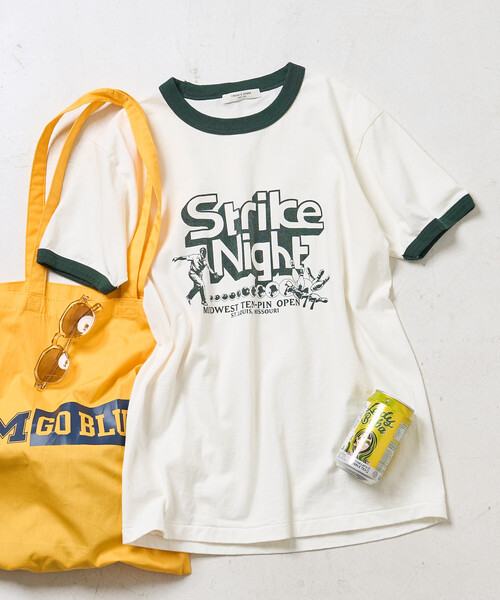 FREAK'S STORE（フリークスストア）の「SPORTS PRINT RINGER T-SHIRT/ロゴプリントTシャツ（Tシャツ/カットソー・レディース・イエロー/ライトグレー/ホワイト・ﾌﾘ-）」の11枚目の写真