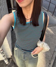 配色ボーダータンクトップ