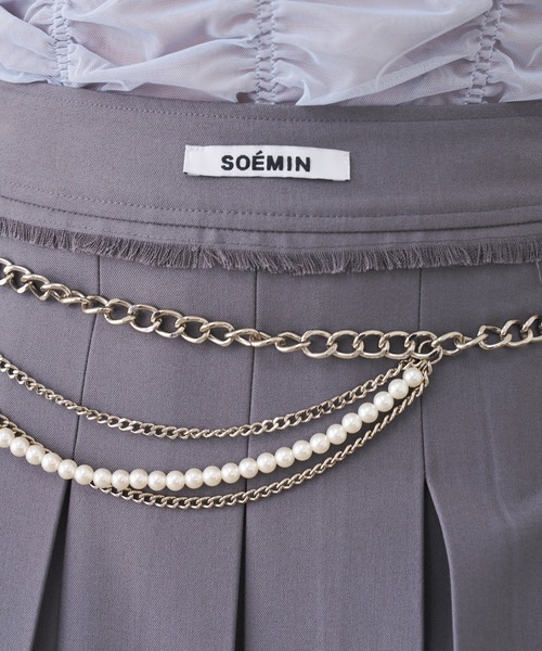 SOEMIN（ソミン）の「Box pleats midi skirt／ミディ丈ボックスプリーツスカート（スカート・レディース・チャコールグレー/ベージュ・FREE）」の10枚目の写真