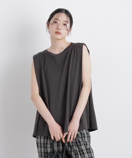 NANO universe(ナノユニバース)の「NANOFINE ボックスフレアカットトップス(Tシャツ/カットソー・レディース・チャコール/ホワイト/パープル・FREE)」の6枚目の写真