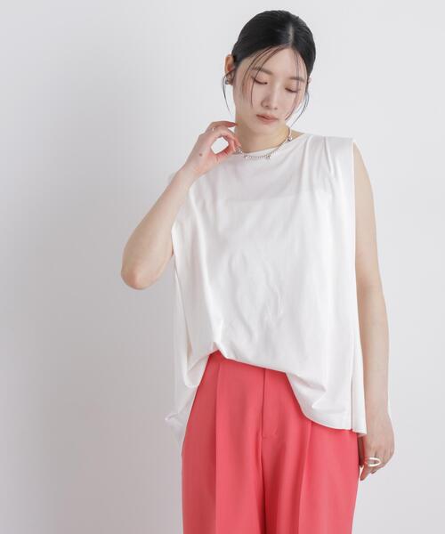 NANO universe(ナノユニバース)の「NANOFINE ボックスフレアカットトップス(Tシャツ/カットソー・レディース・チャコール/ホワイト/パープル・FREE)」の19枚目の写真