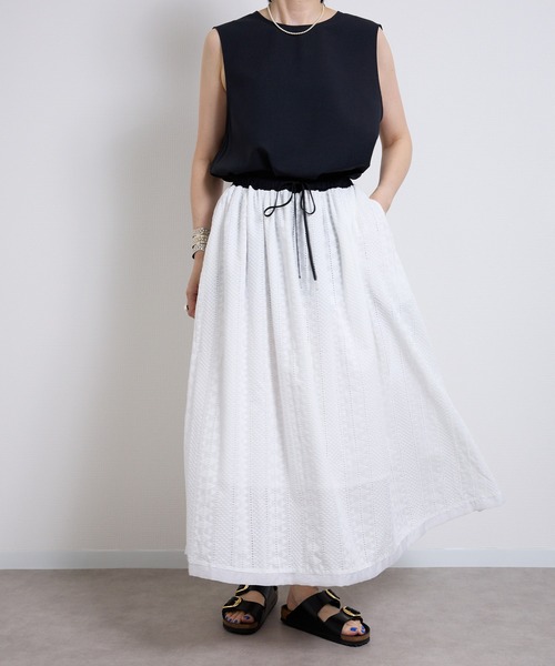 vent blanc（ヴァンブラン）の「VB : denicher デニシェ カット ワーク レース ギャザー スカート（スカート・レディース・ホワイト/ブラック・FREE）」の20枚目の写真
