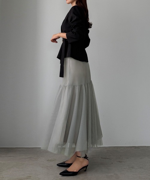 Louere（ルエレ）の「ジャケットsetチュールイレヘムスカート【一部ぺチスカートSET】（セットアップ・レディース・グレー/ベージュ/ブラック・LARGE/MEDIUM/SMALL/X-LARGE）」の6枚目の写真