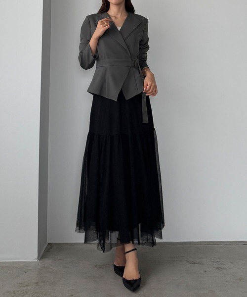 Louere（ルエレ）の「ジャケットsetチュールイレヘムスカート【一部ぺチスカートSET】（セットアップ・レディース・グレー/ベージュ/ブラック・LARGE/MEDIUM/SMALL/X-LARGE）」の16枚目の写真