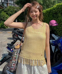 Handmade Fringe Sleeveless Knit_Light Yellow(OC26KN21)