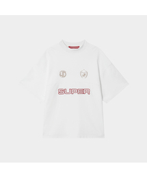 MOCK NECK EMBLEM HALF T-SHIRTS (WHITE)