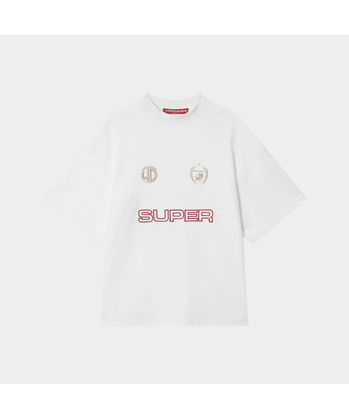 WORLDDILEMA(ワールドジレンマ)の「MOCK NECK EMBLEM HALF T-SHIRTS (WHITE)(Tシャツ/カットソー・レディース・ホワイト・FREE)」の1枚目の写真