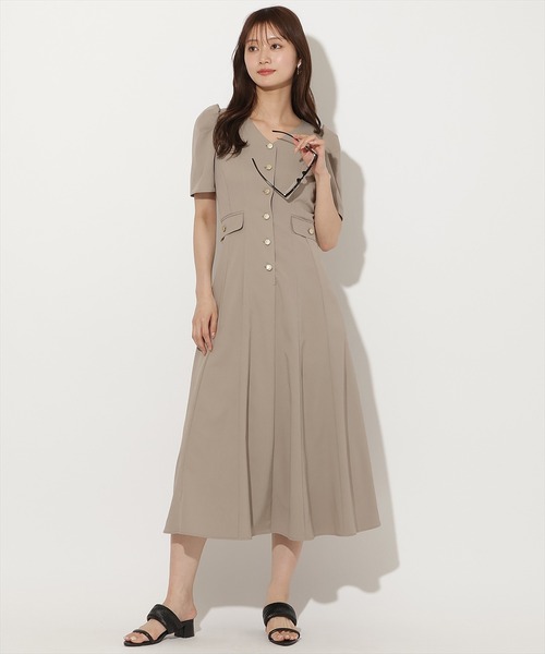 Vネックパフスリーブ半袖ワンピース（ワンピース）｜AND COUTURE