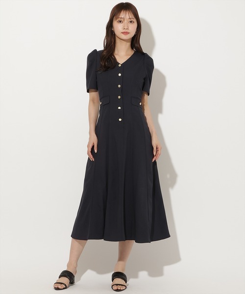 Vネックパフスリーブ半袖ワンピース（ワンピース）｜AND COUTURE