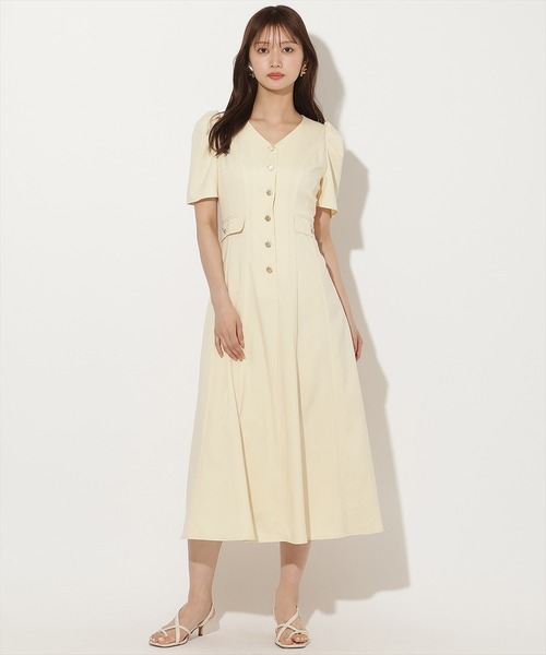 Vネックパフスリーブ半袖ワンピース（ワンピース）｜AND COUTURE