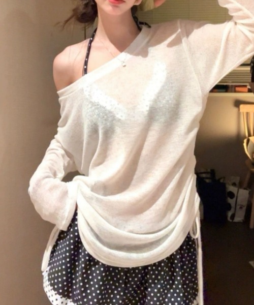 体型カバー　シアードットカットソー付き　ビキニ セール】体型カバー シアートップス付きドット柄ショートパンツ水着