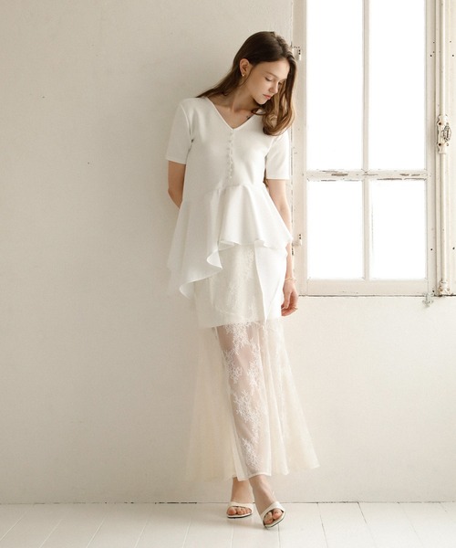 MIELI INVARIANT(ミエリインヴァリアント)の「Stretch Lace Tiered Skirt(スカート・レディース・ブラック/ホワイト・MEDIUM/SMALL)」の10枚目の写真