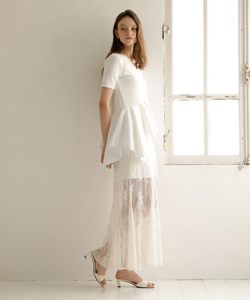 MIELI INVARIANT(ミエリインヴァリアント)の「Stretch Lace Tiered Skirt(スカート・レディース・ブラック/ホワイト・MEDIUM/SMALL)」の11枚目の写真