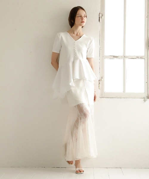 MIELI INVARIANT(ミエリインヴァリアント)の「Stretch Lace Tiered Skirt(スカート・レディース・ブラック/ホワイト・MEDIUM/SMALL)」の14枚目の写真