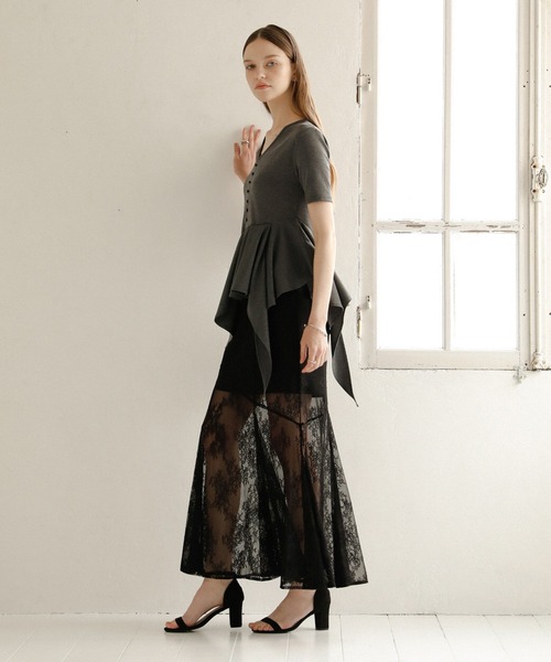 MIELI INVARIANT(ミエリインヴァリアント)の「Stretch Lace Tiered Skirt(スカート・レディース・ブラック/ホワイト・MEDIUM/SMALL)」の7枚目の写真