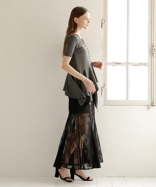 MIELI INVARIANT(ミエリインヴァリアント)の「Stretch Lace Tiered Skirt(スカート・レディース・ブラック/ホワイト・MEDIUM/SMALL)」の8枚目の写真