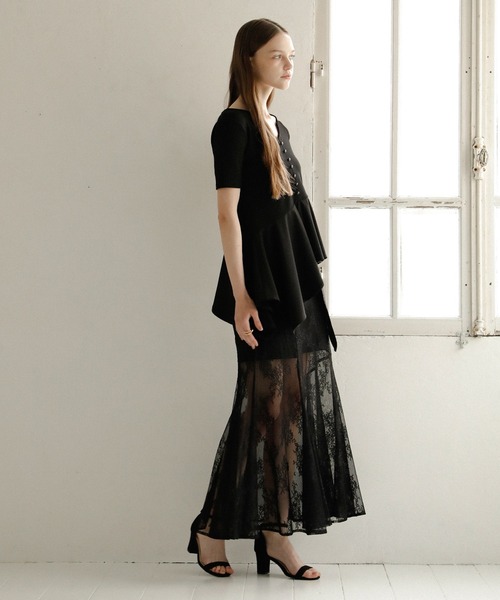 MIELI INVARIANT(ミエリインヴァリアント)の「Stretch Lace Tiered Skirt(スカート・レディース・ブラック/ホワイト・MEDIUM/SMALL)」の4枚目の写真