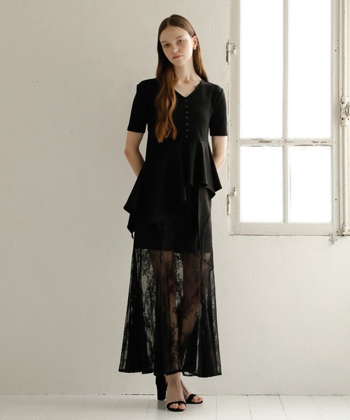 MIELI INVARIANT(ミエリインヴァリアント)の「Stretch Lace Tiered Skirt(スカート・レディース・ブラック/ホワイト・MEDIUM/SMALL)」の3枚目の写真